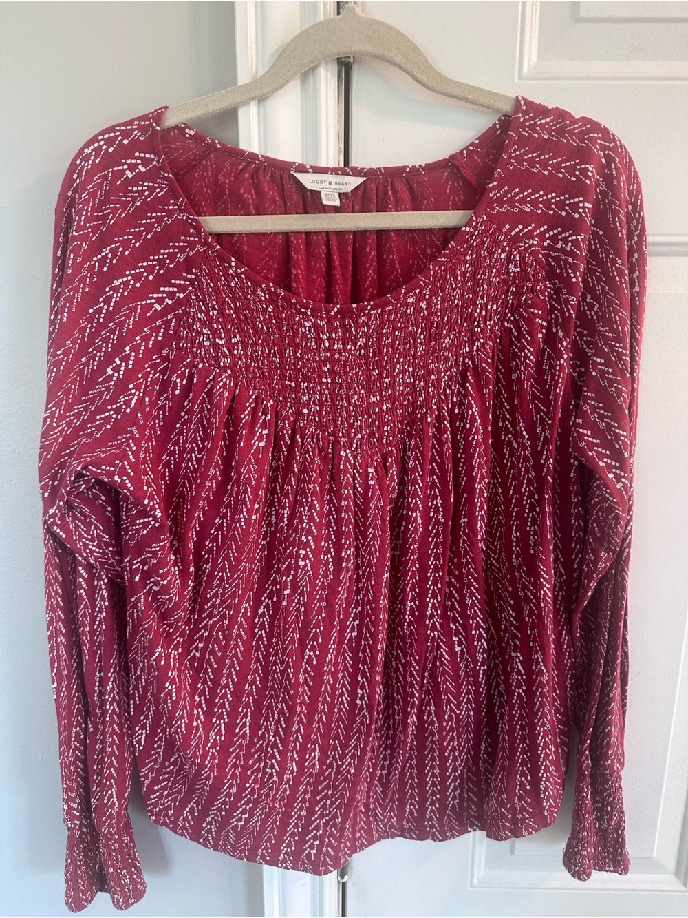 Lucky Brand Wine Red Patterned Long Sleeve Top